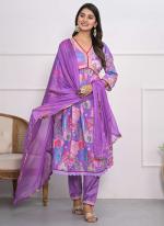 Muslin Silk Purple Festival Wear Embroidery Work Readymade Kurti Set